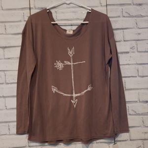 O'Neill Women's Size M Knit Tee Brown Beige Long Sleeve Anchor Arrow New